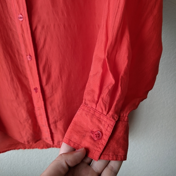 Protest semi-sheer red orange 100% silk button-down blouse - Picture 4 of 8